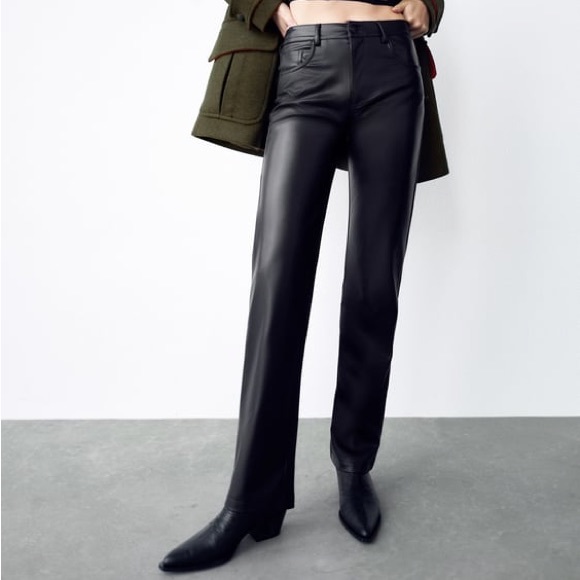 ZARA FAUX LEATHER STRAIGHT PANTS IN SIZE EXTRA SMALL (SIZE 2) IN BLACK - Picture 12 of 12